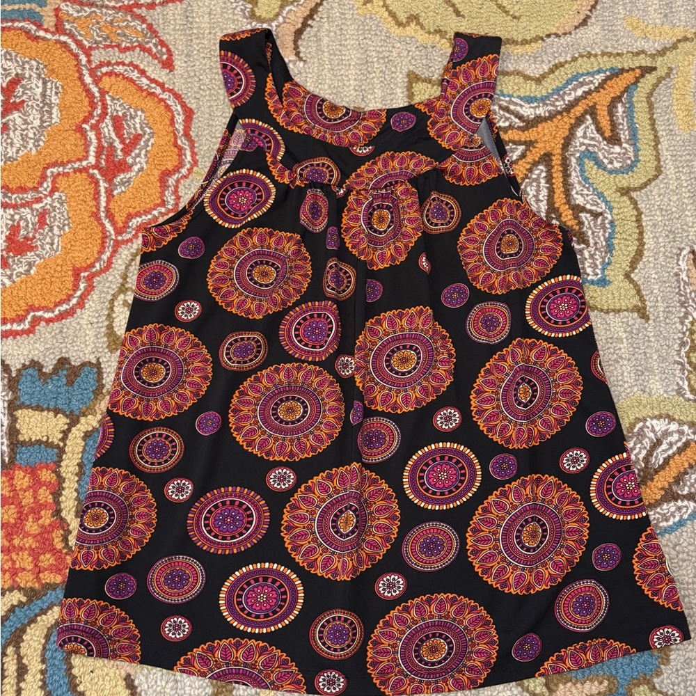 New Directions Black, Pink and Orange Mandala Tank Top